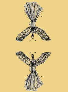 small gold color brush bennu bird